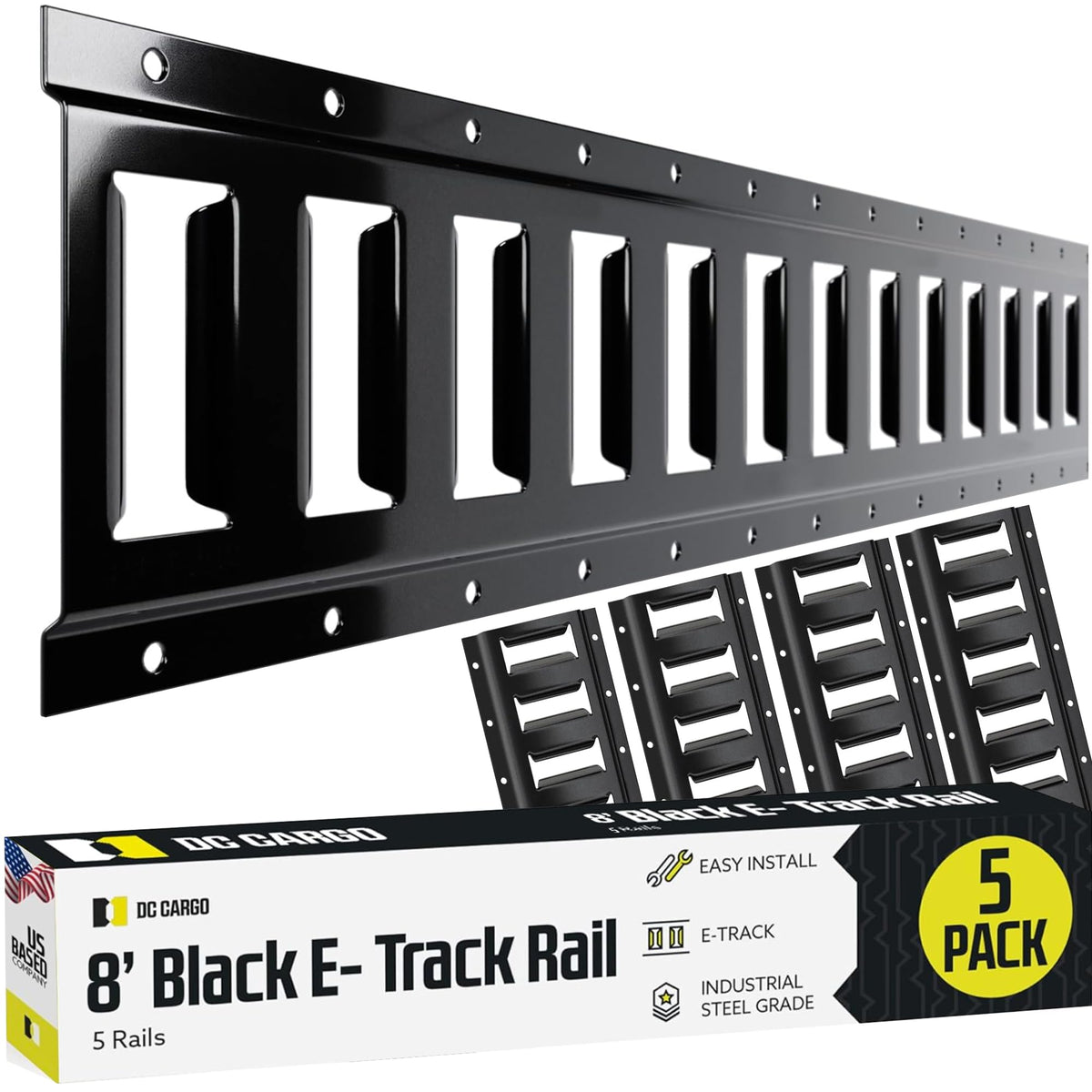 DC Cargo Mall front view of 8' E-track rails showing anchor slots for versatile securing