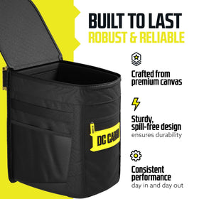 DC Cargo Mall flip-top cover closed preventing spills and containing odors