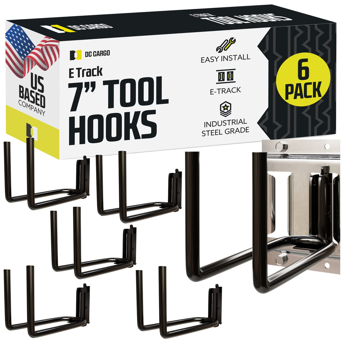 DC Cargo Mall front packaging showing six hooks and contents, durable storage solution
