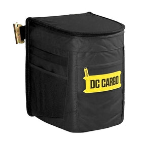 DC Cargo Mall front view of hanging garbage can showing compact benefit