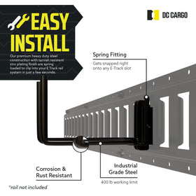 DC Cargo Mall hooked into E-Track rail, fast secure attachment for heavy gear