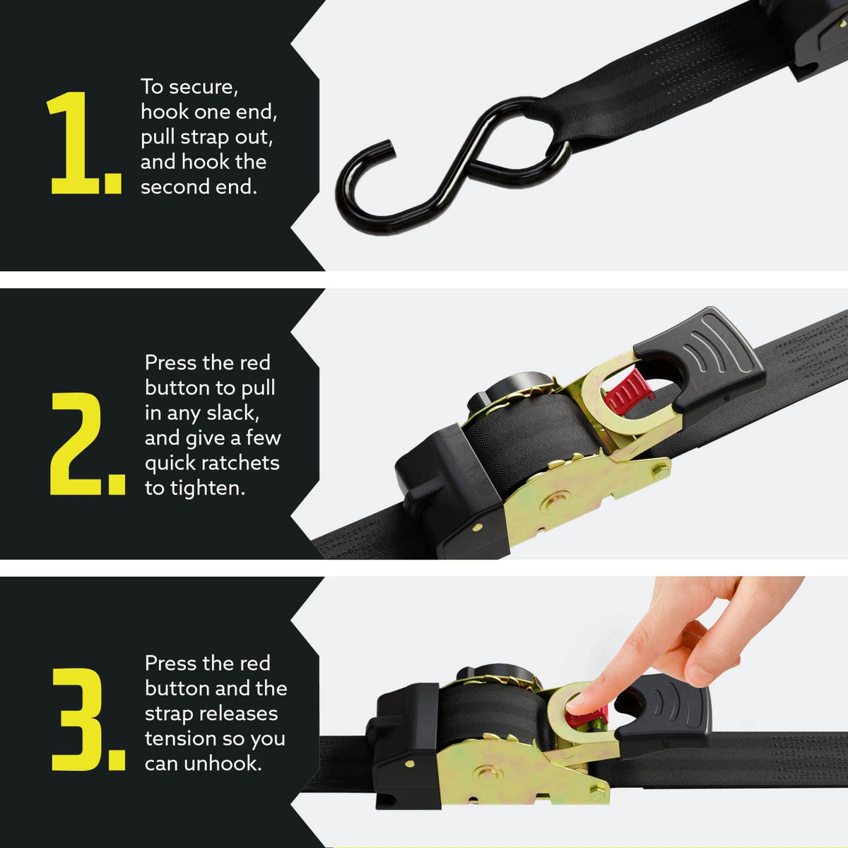 DC Cargo Mall strap securing a motorcycle for safe transport