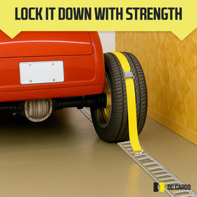 DC Cargo Mall strap beside measuring tape showing 12-foot length for versatility