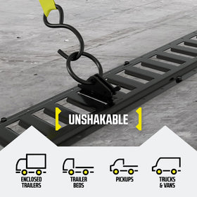 DC Cargo Mall O-ring anchoring motorcycle strap demonstrating secure transport and load stability