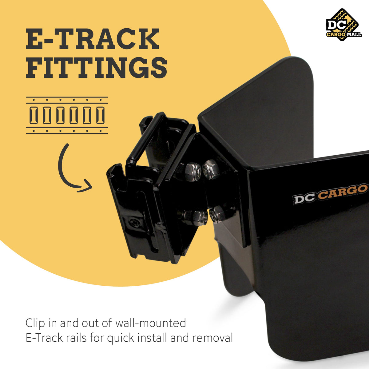DC Cargo Mall chock snapped onto E-Track rail demonstrating quick install