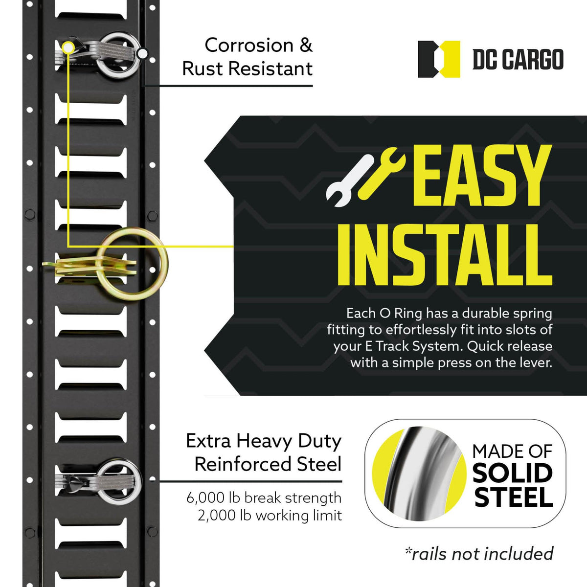 DC Cargo Mall O-ring clipped into E-track slot demonstrating secure anchor point
