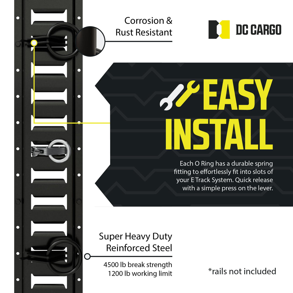 DC Cargo Mall O-ring beside ruler showing 2 inch inner diameter for large hooks and straps
