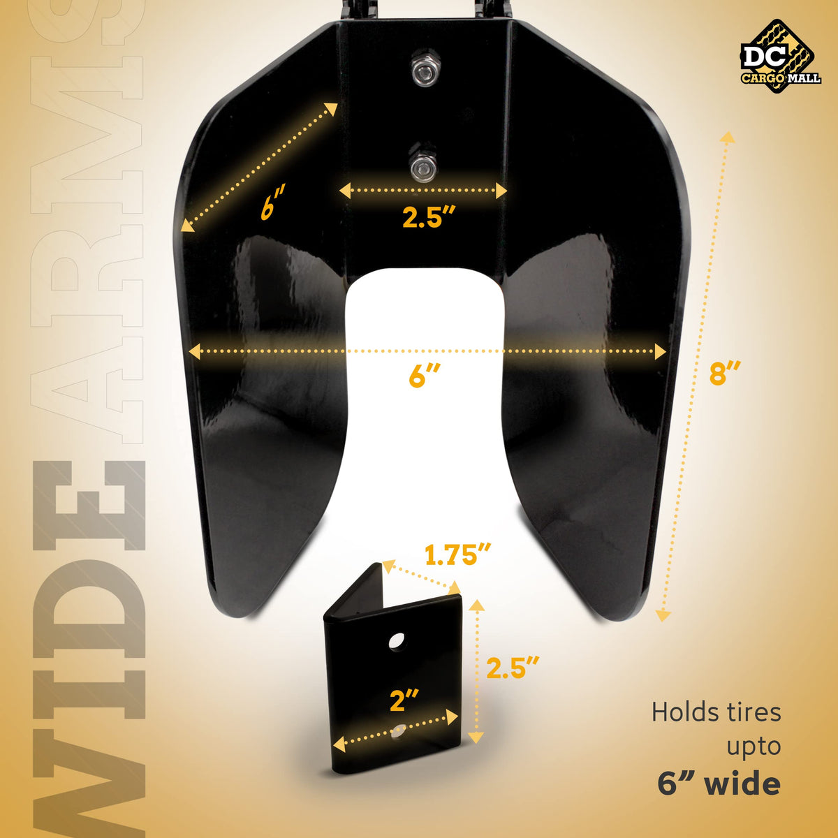 DC Cargo Mall front tire seated in chock illustrating stable wheel support