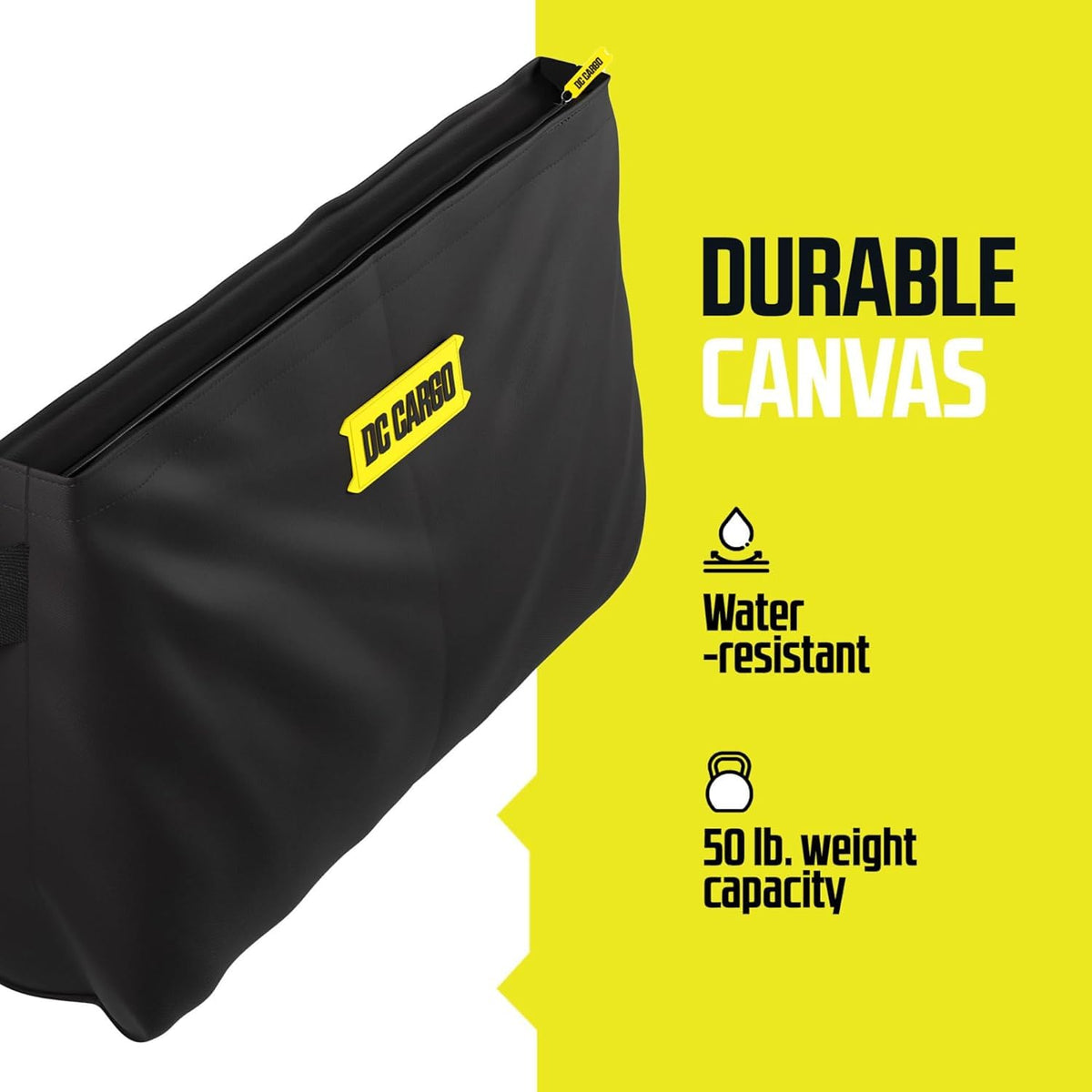 DC Cargo Mall zipper and reinforced stitching detail showing durable construction benefit: secure closure