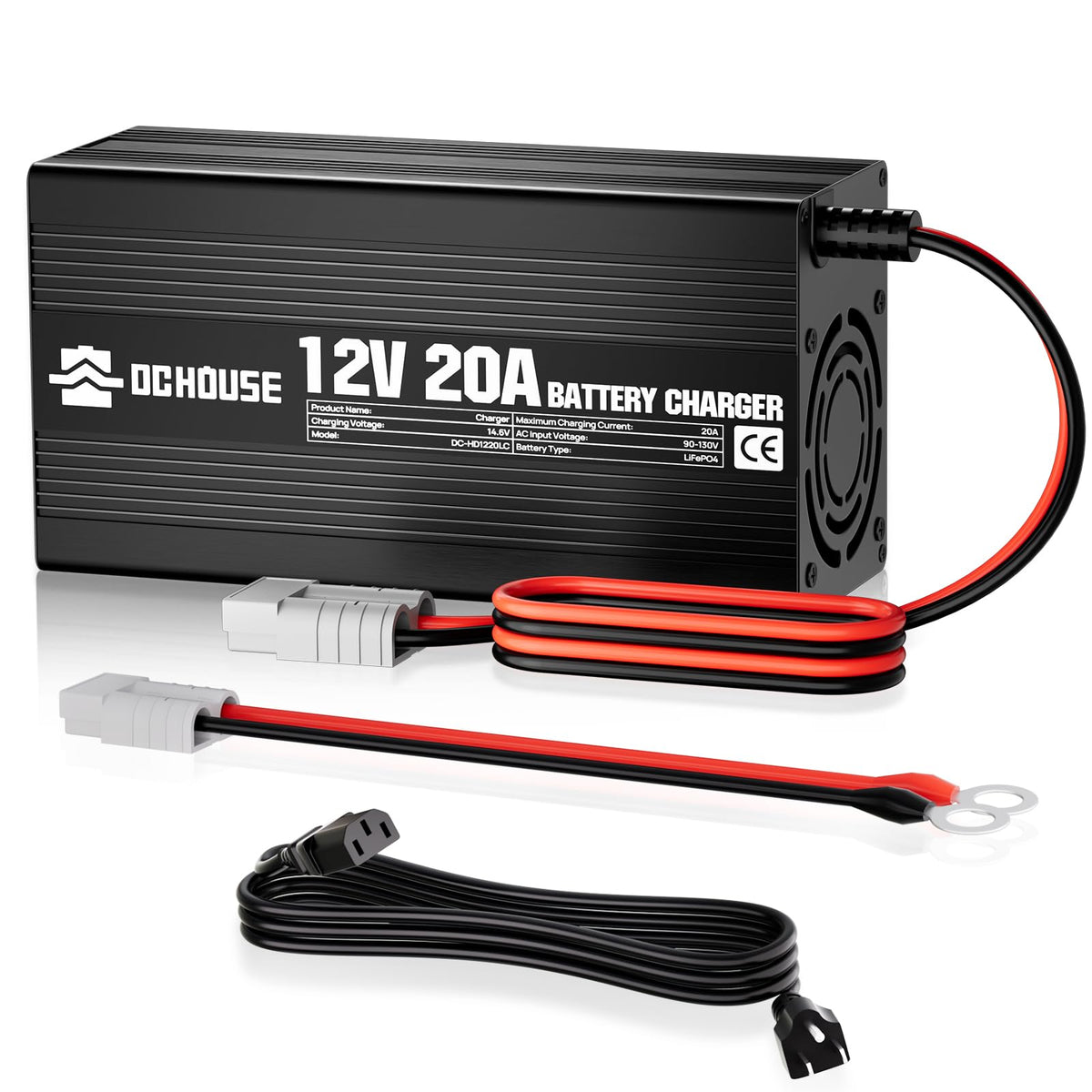 DC HOUSE charger front angle showing compact design and fast charging benefit