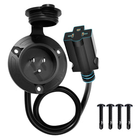 DC HOUSE front view shore power inlet showing secure exterior mount and easy access