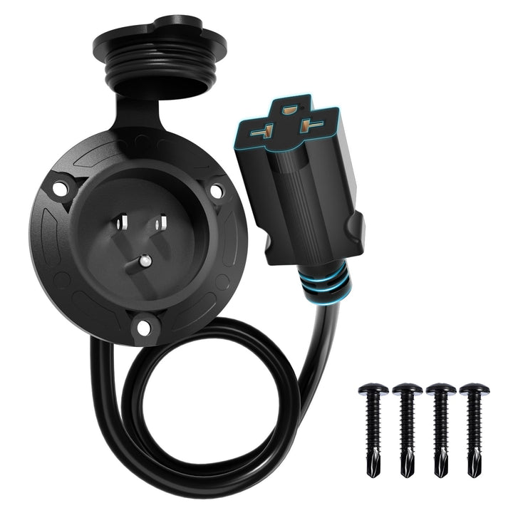 DC HOUSE front view shore power inlet showing secure exterior mount and easy access