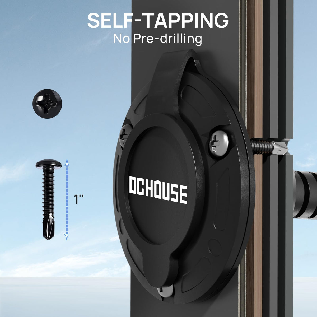 DC HOUSE inlet installed on an RV exterior showing scale and neat OEM finish