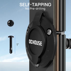 DC HOUSE inlet installed on an RV exterior showing scale and neat OEM finish