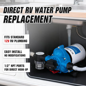 DC HOUSE pump plumbing connections detail showing leak-resistant assembly benefit