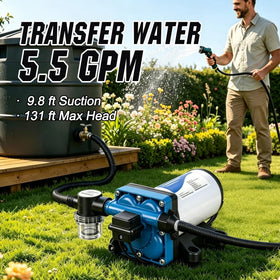 DC HOUSE connected to garden hose demonstrating irrigation-ready convenience benefit