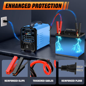 DCACNLE hooked to tractor battery showing compatibility with heavy equipment