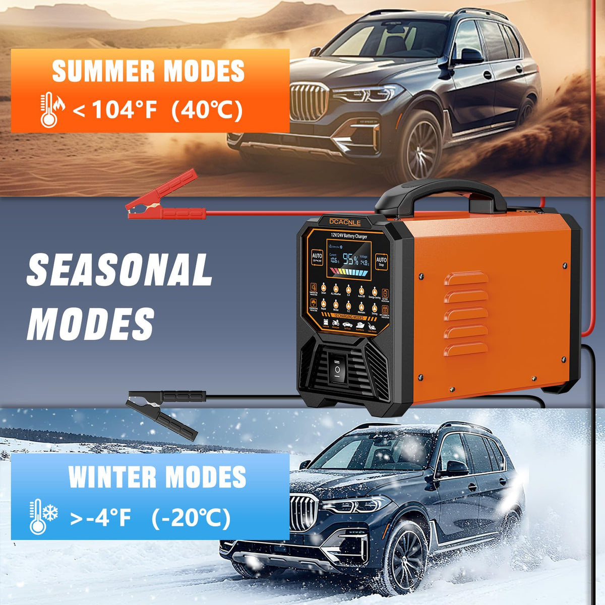 DCACNLE winter mode shown on screen enabling charging in subzero weather