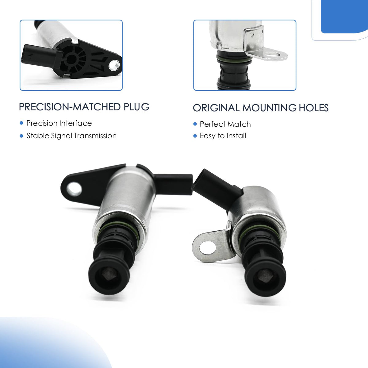 Dcmr VVT solenoid installed in engine bay demonstrating fitment and service access