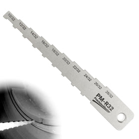 DCOMA front view of stainless steel brake pad measuring tool showing compact durable design and accurate readings