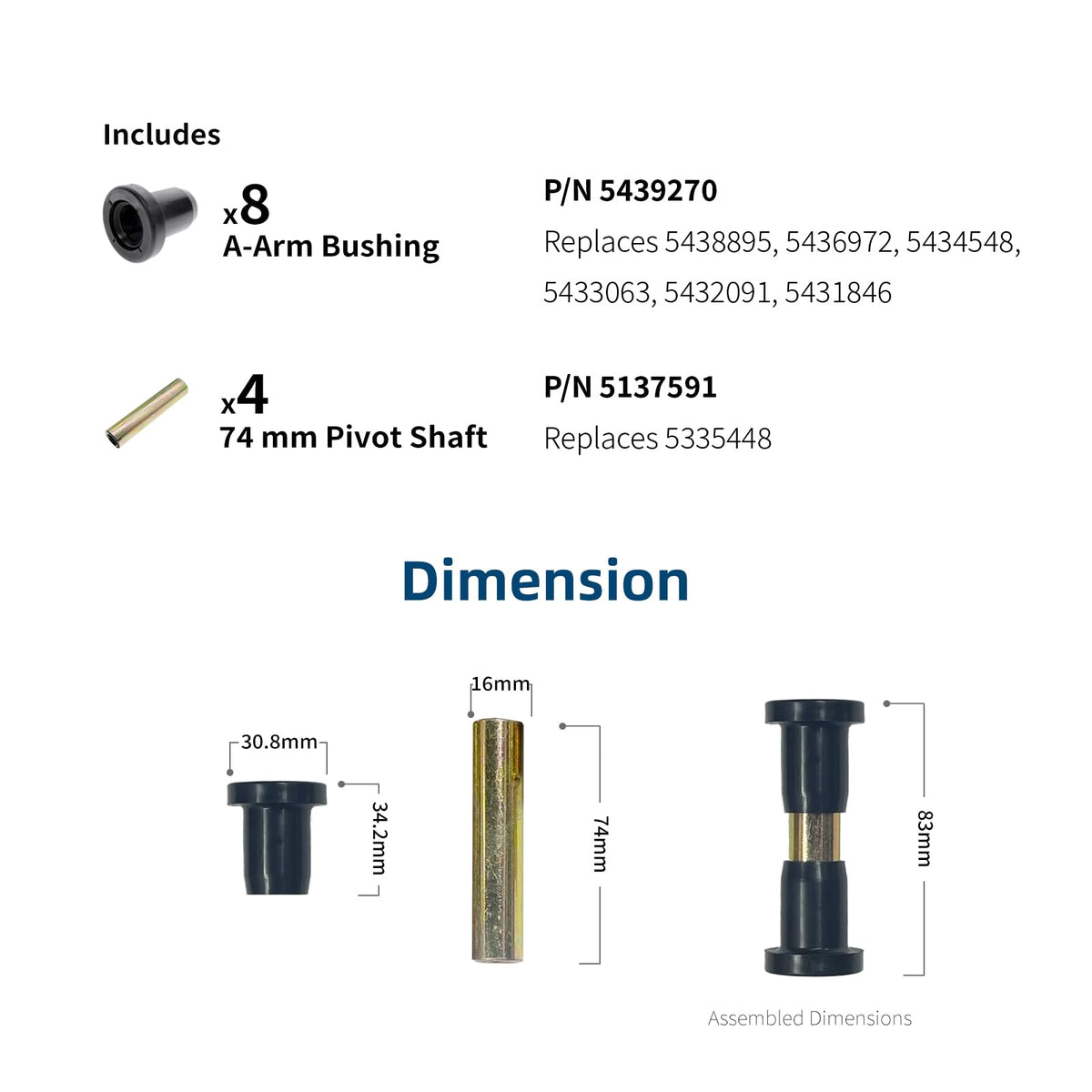 DCOMA arrangement of 8 bushings and 4 sleeves demonstrating complete replacement kit