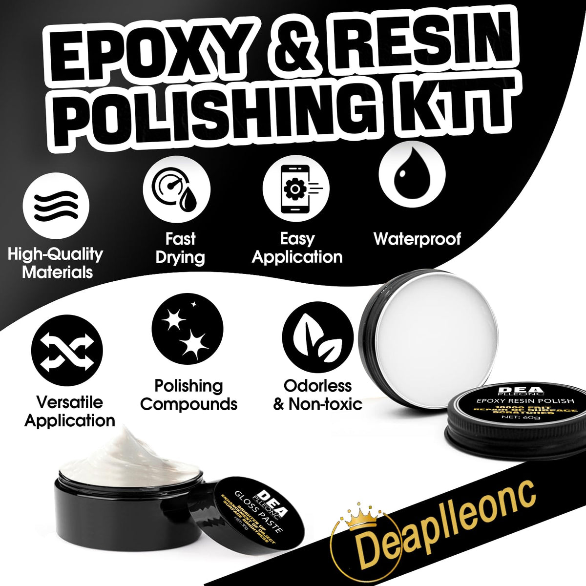 DEAPLLEONC kit arranged on workbench including polish, compound, tool and manual for organized workflow