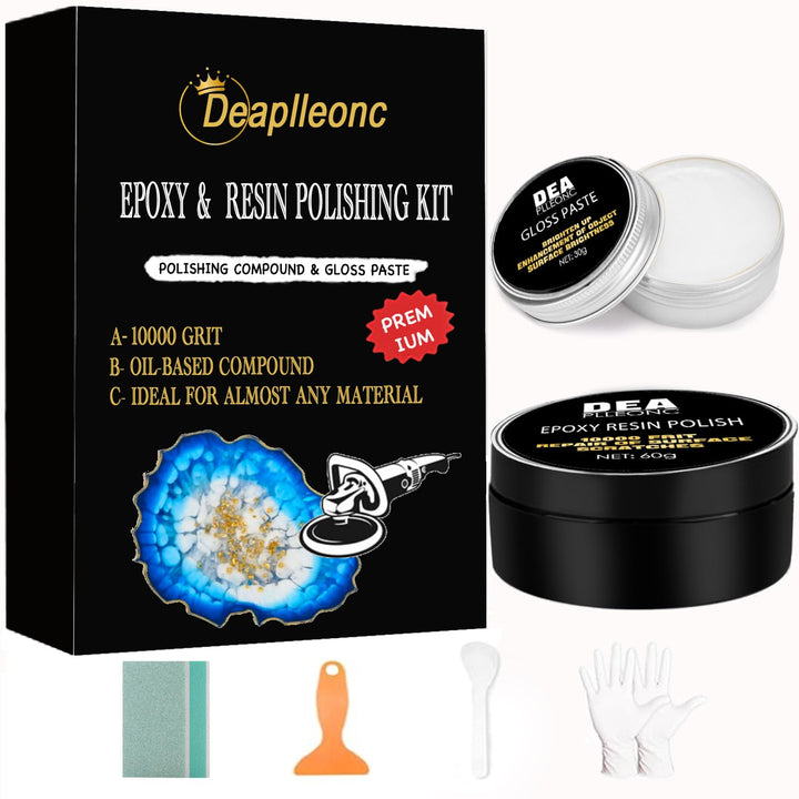 DEAPLLEONC packaging front view showing complete polishing kit and components, showcasing readiness