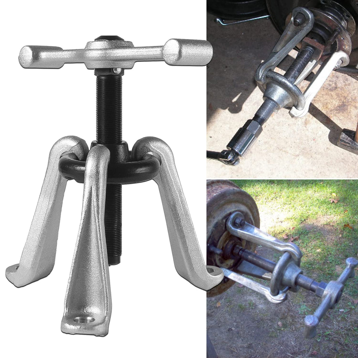DearChan front view of hub puller showing three-arm assembly for versatile use