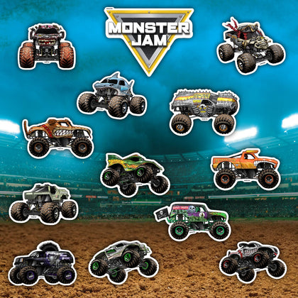 DECALCOMANIA LIFESTYLE DECALS front packaging shows full 15-piece Monster Jam set