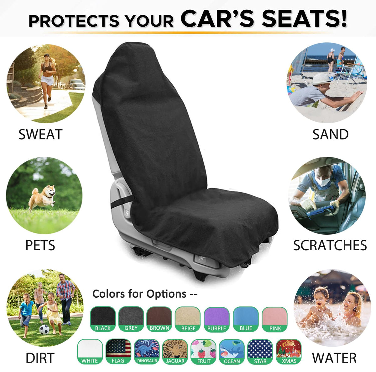 DECKALY size comparison on car seat showing coverage and fit