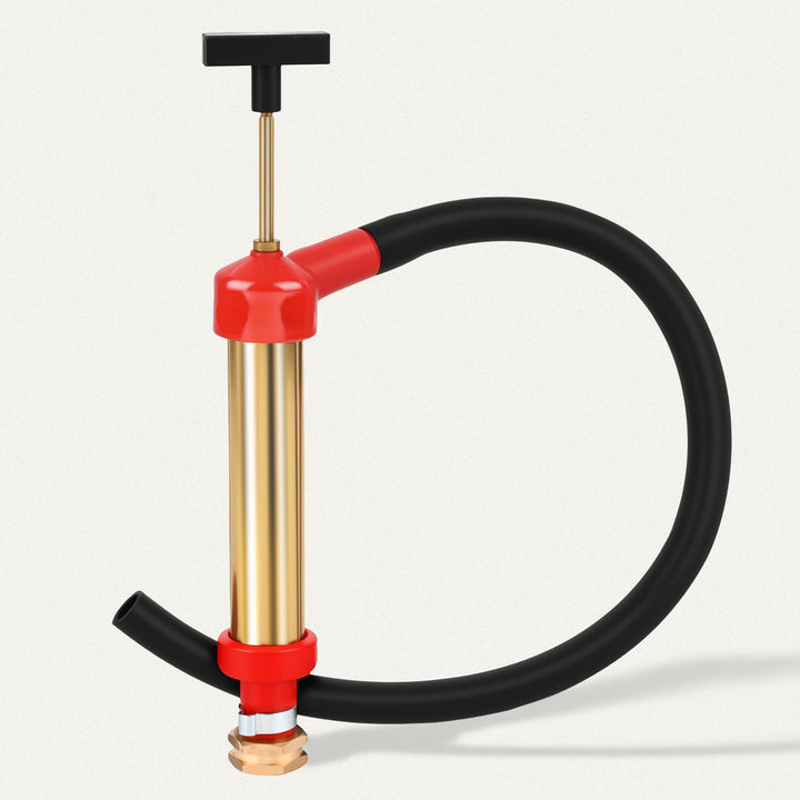 Deckaura brass pump front view showing durable body and easy grip for reliable oil removal