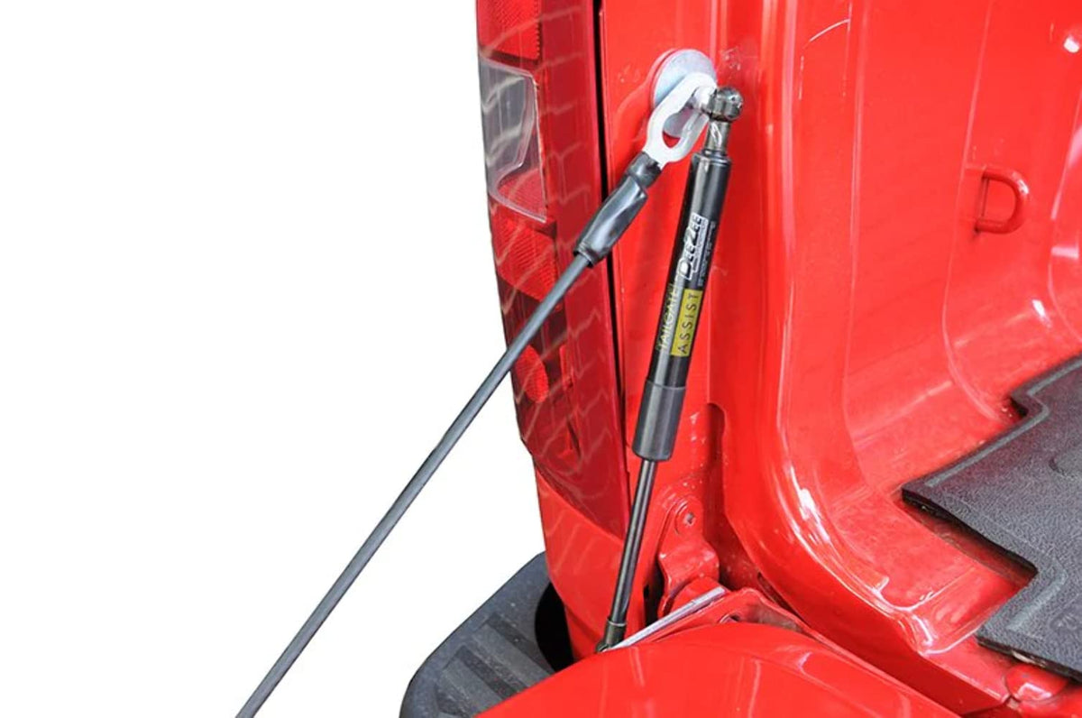 DEE ZEE tailgate assist front view showing fit on Colorado tailgate for safer use