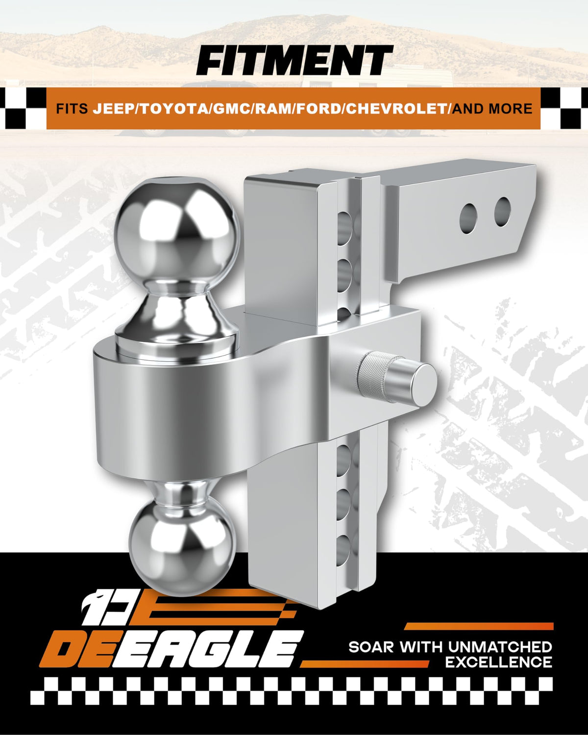 DEEAGLE close-up of adjustable height settings demonstrating 1-inch increments for precise leveling