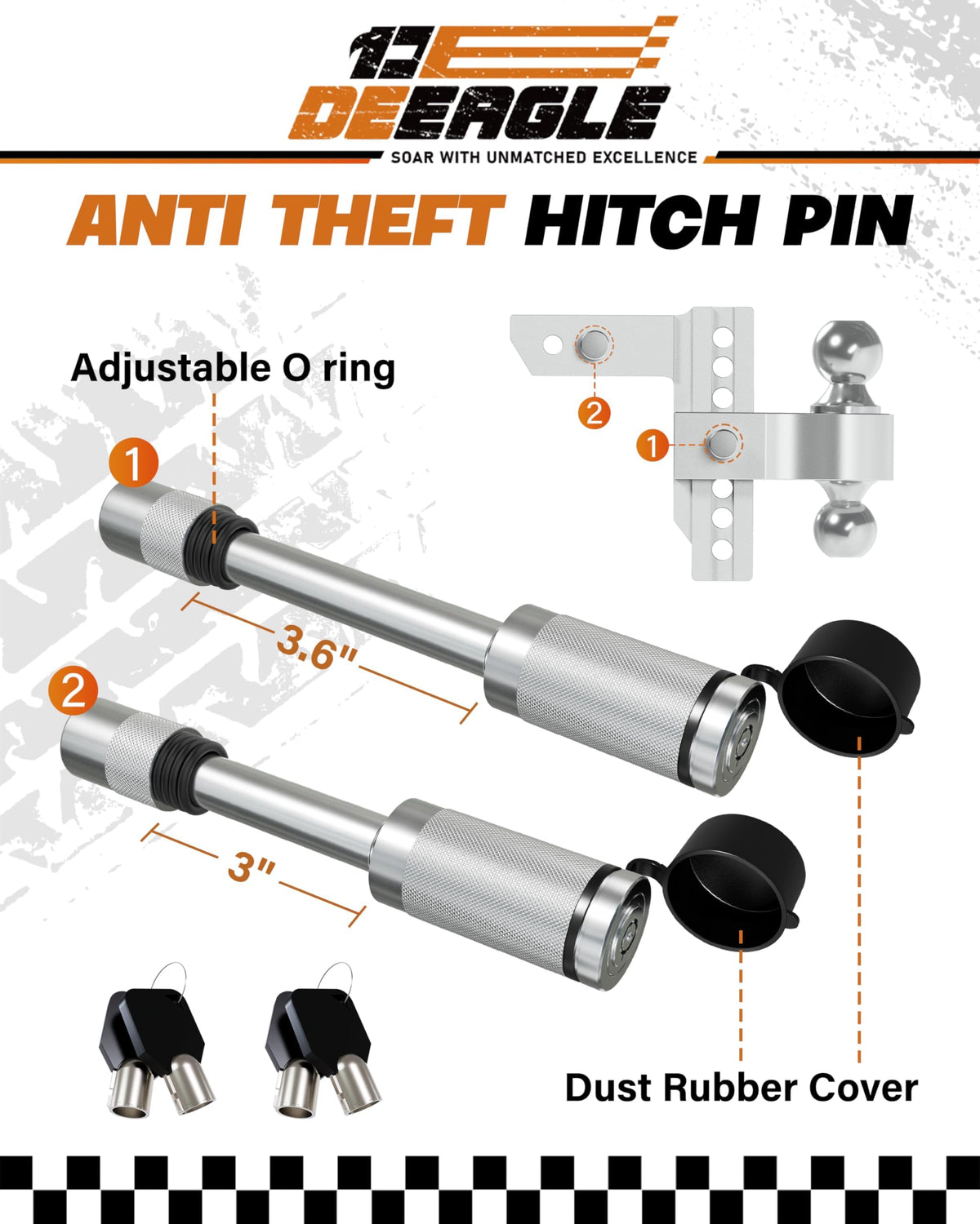 DEEAGLE ball mount with 2-inch ball displaying compatible towing ball option