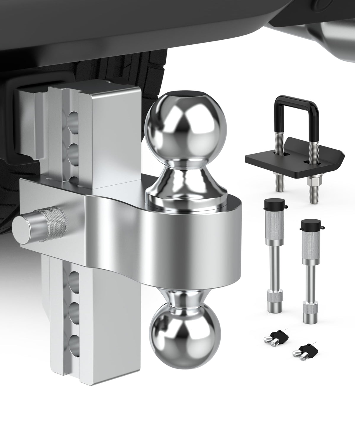 DEEAGLE front view of aluminum hitch showing compact durable design for lighter weight towing
