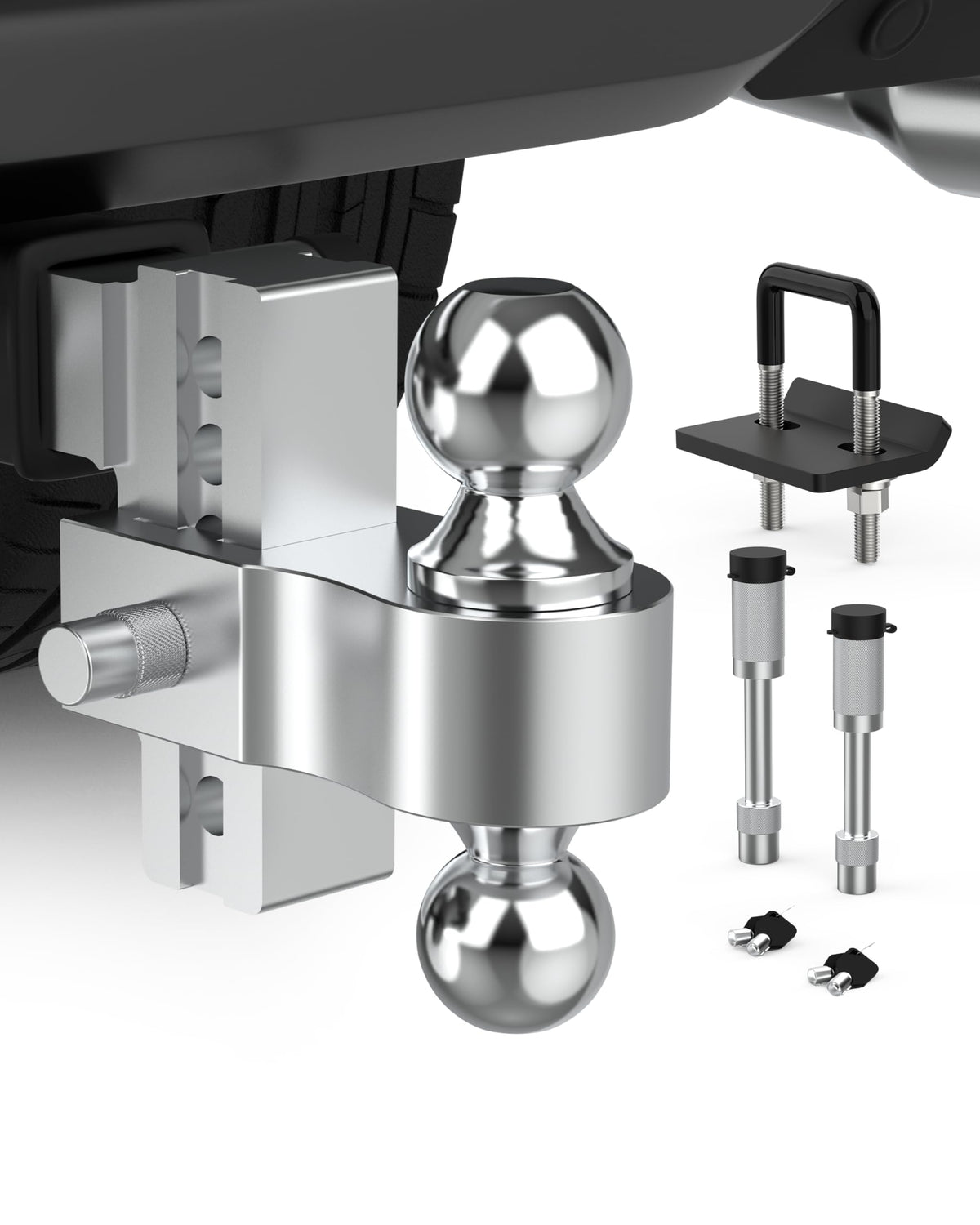 DEEAGLE front view of hitch showing receiver fit and durable finish benefit