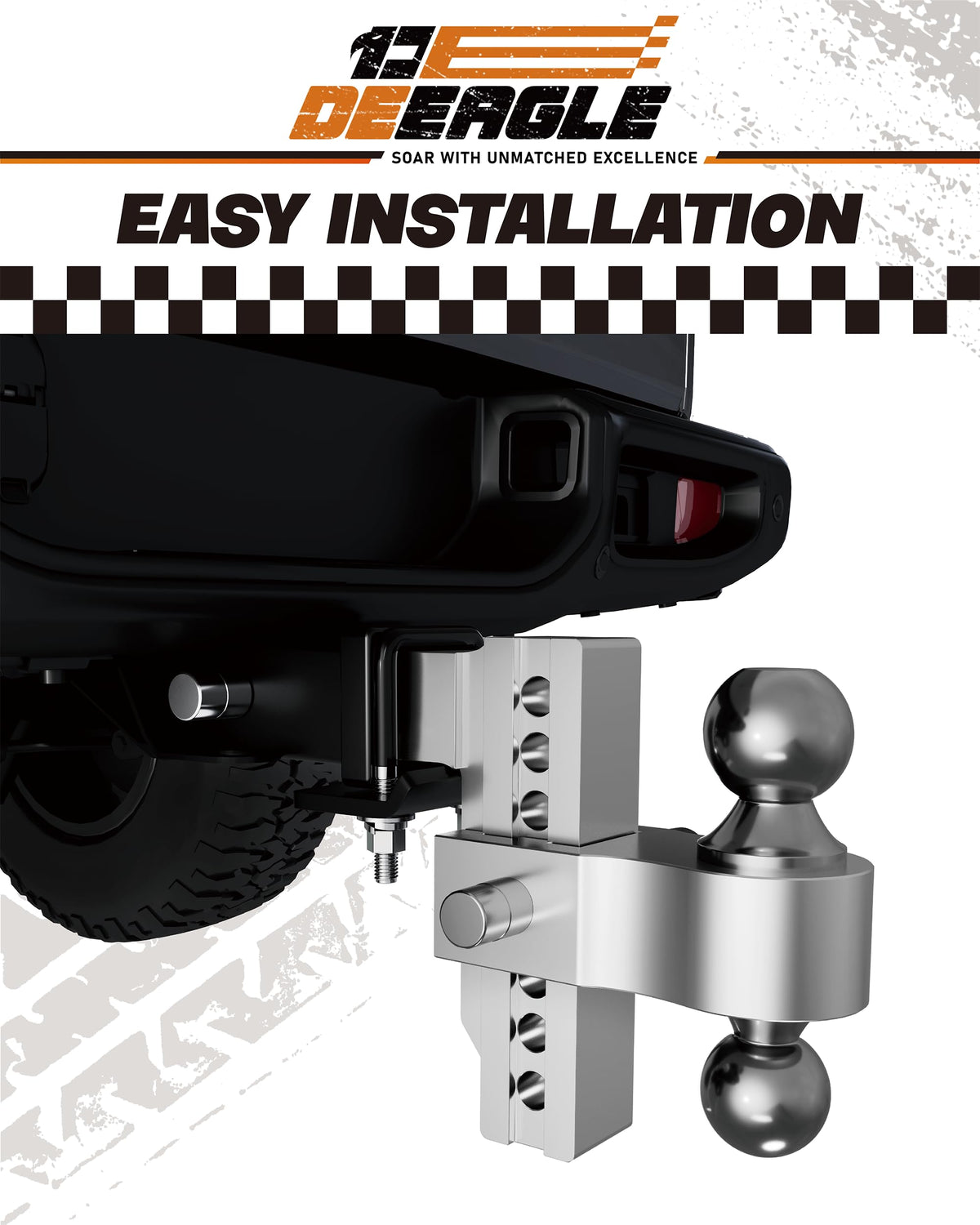 DEEAGLE hardware laid out with washers and bolts for quick, easy installation