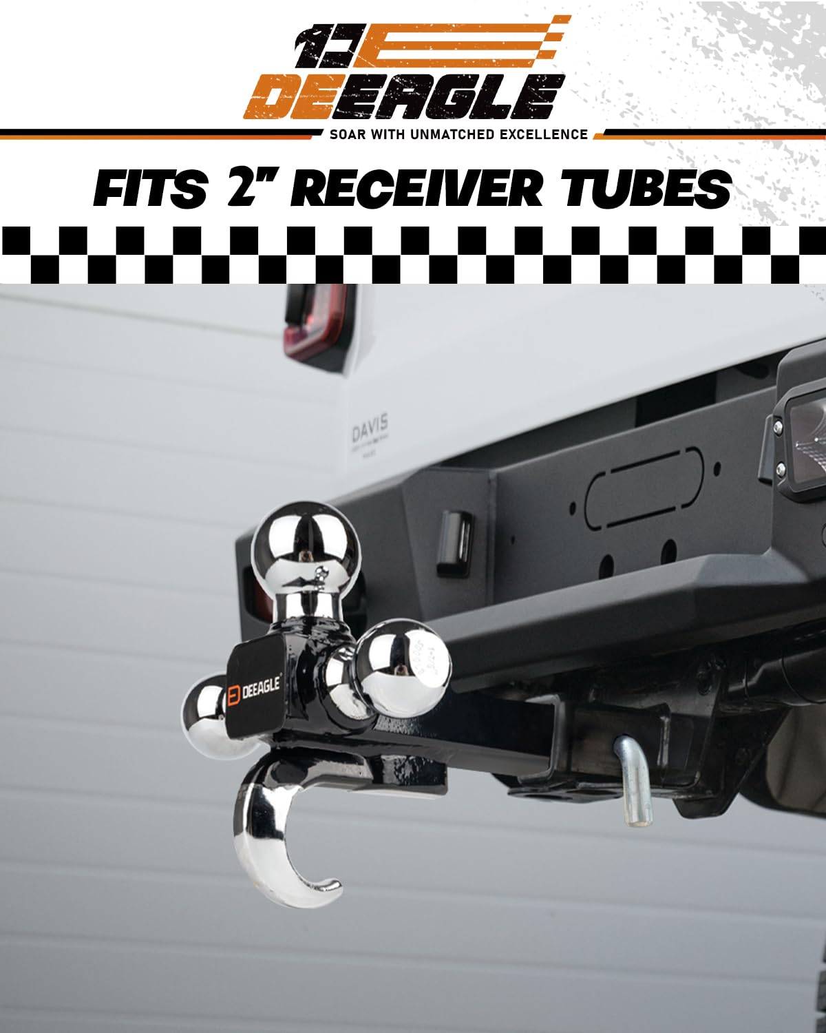 DEEAGLE hitch installed in 2" receiver showing secure fit and reduced movement benefit