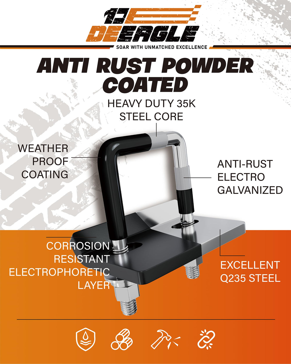 DEEAGLE U-bolt rubber coating detail protecting hitch and reducing noise