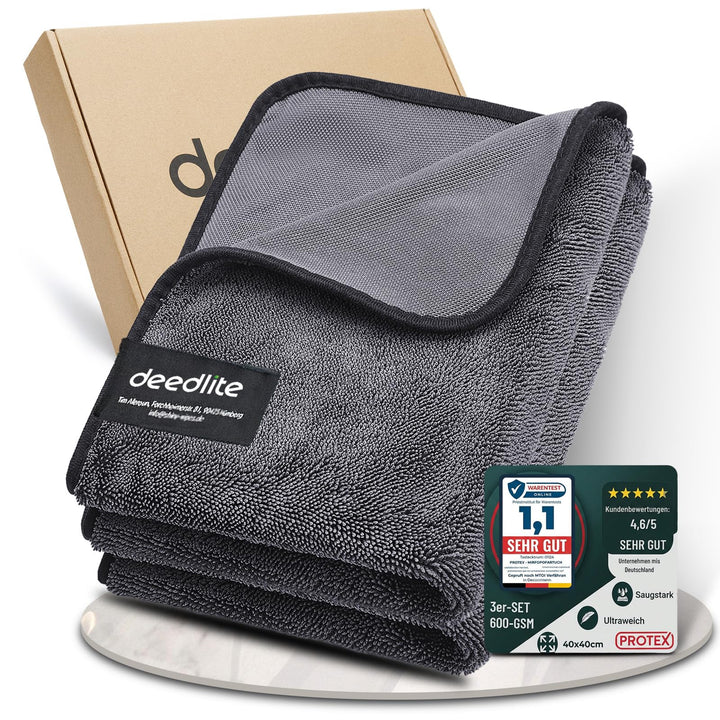 Deedlite front packaging showing towel and benefits