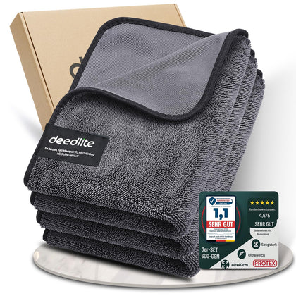 Deedlite front packaging showing towel set and key benefits