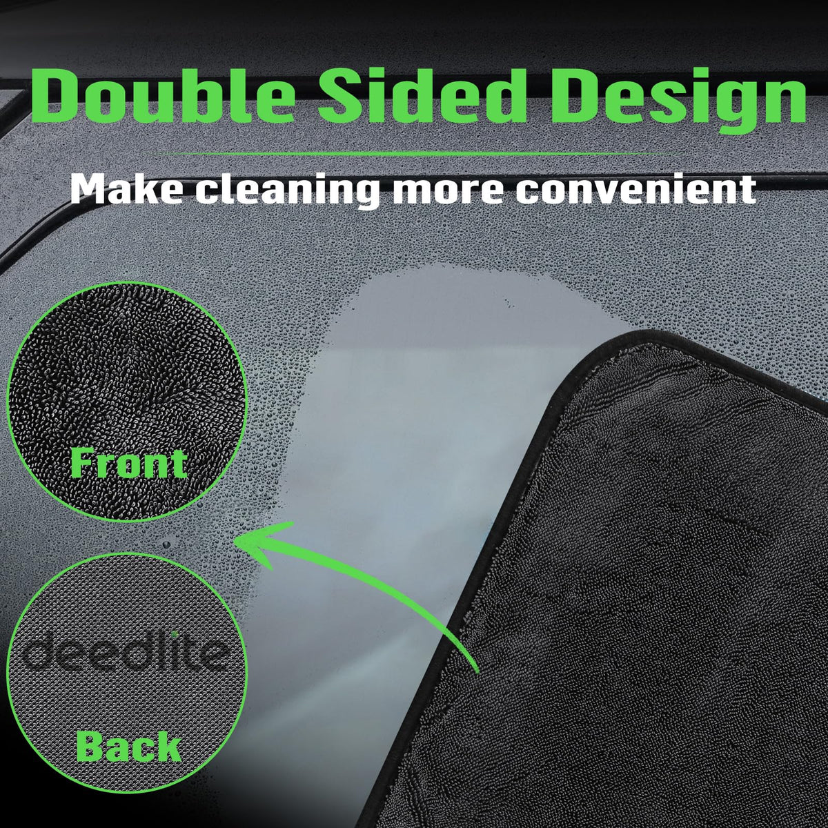 Deedlite wiping a shower cabin offering smear-free cleaning
