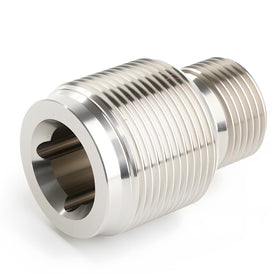 DEEFILL front view adapter showing external 1 1/8"-16 threads and durable finish