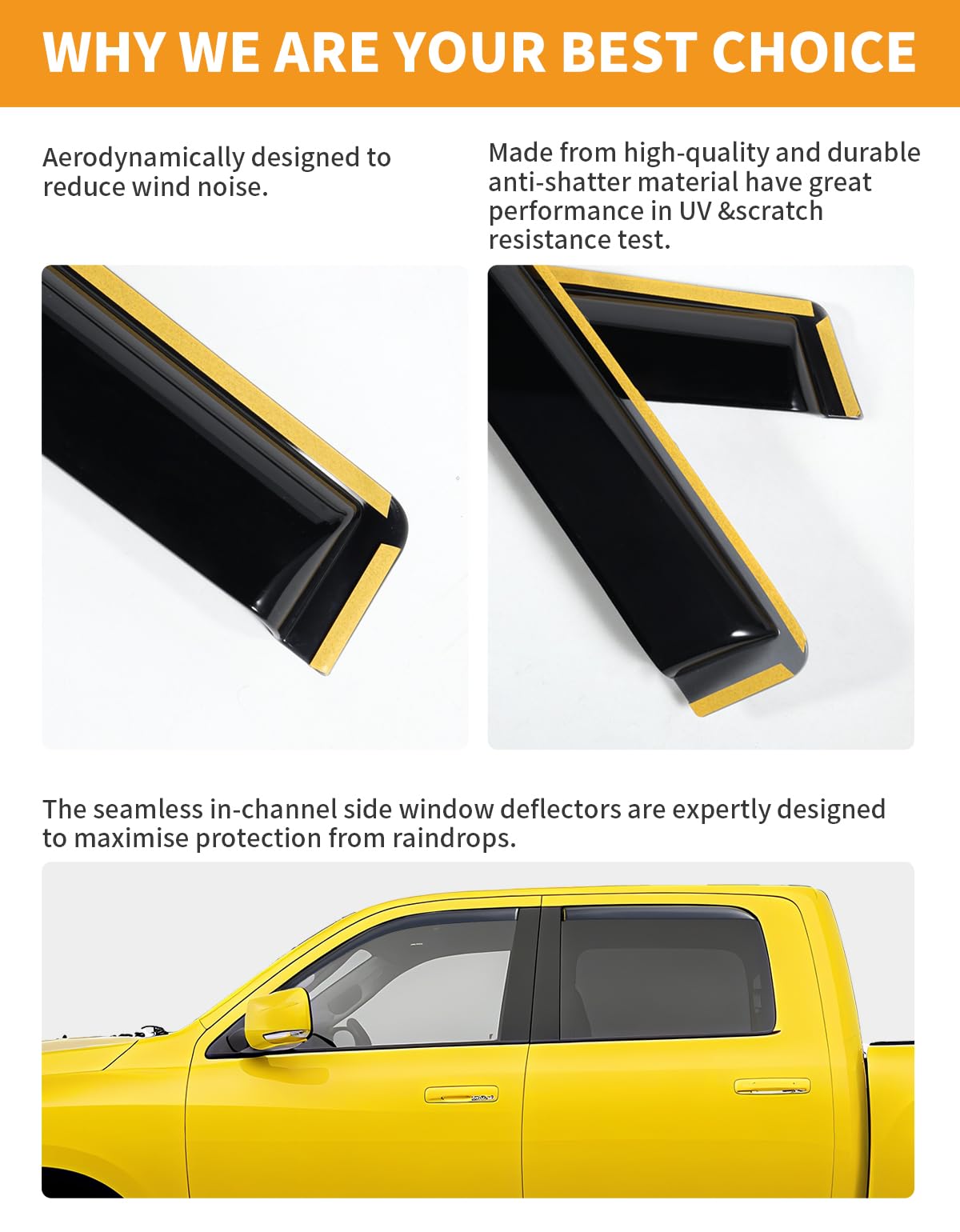 Deejecsun deflectors shedding rain while window cracked showing ventilation benefit