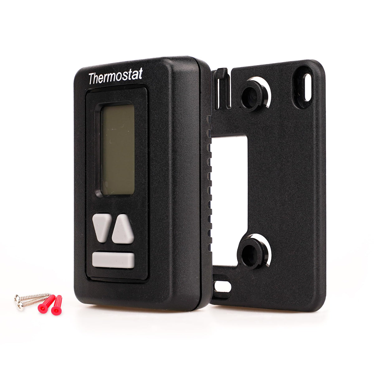 DEENGK thermostat side profile highlighting slim black housing and low-profile mounting benefit
