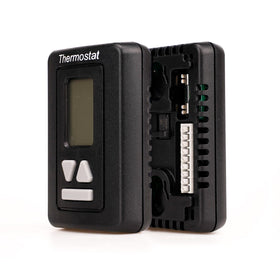 DEENGK thermostat next to ruler to show compact size for effortless RV space fitting