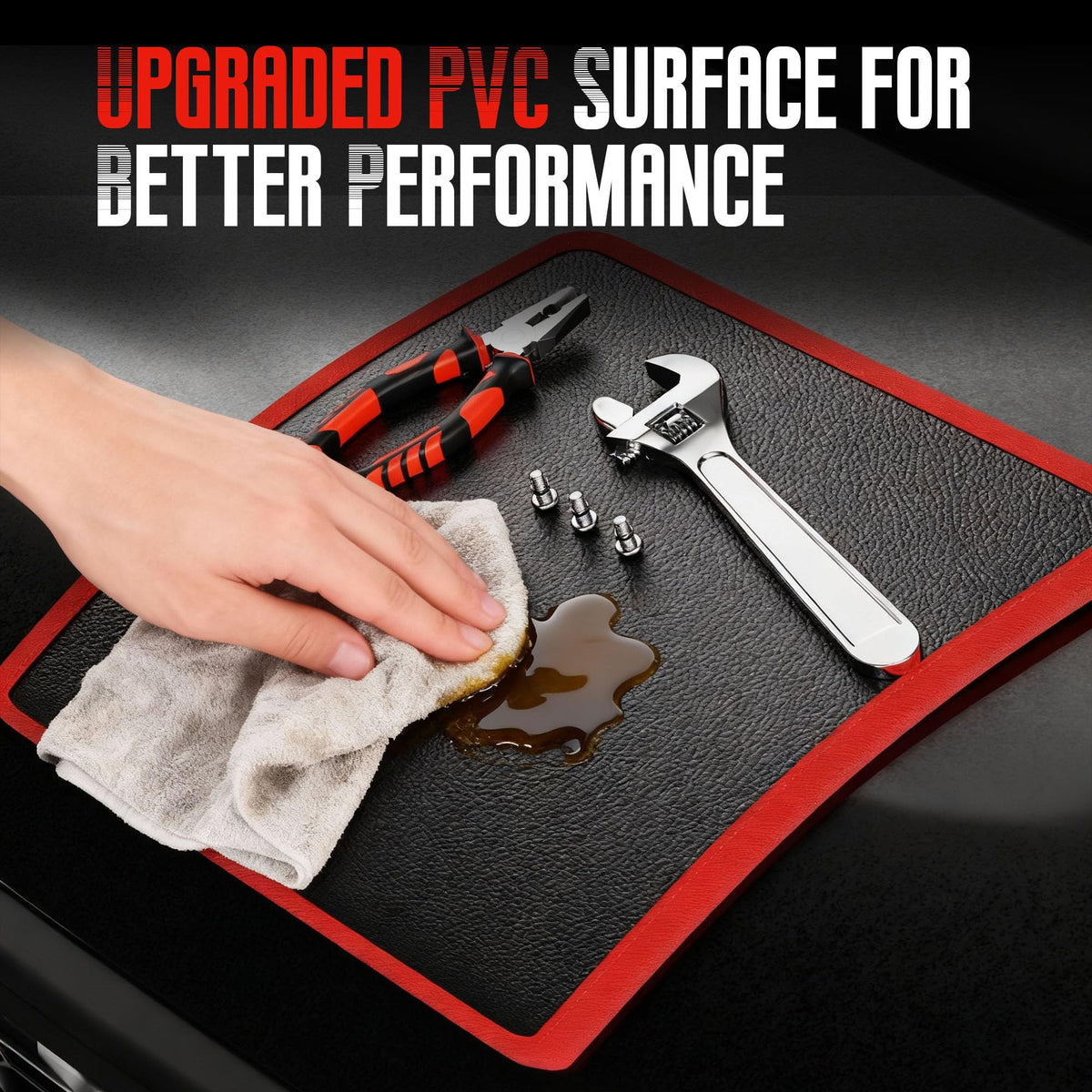 deepredcoast mat flexed on a curved metal surface showing versatility
