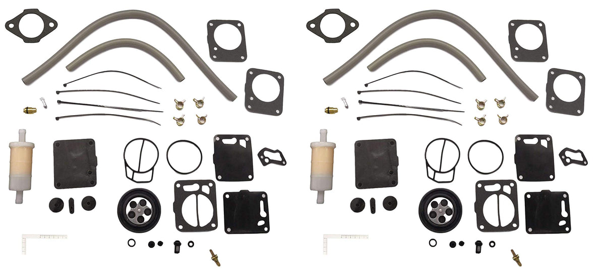 DEF front packaging showing complete dual carb rebuild kit and compatibility list, clear benefit