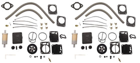 DEF front packaging showing complete dual carb rebuild kit and compatibility list, clear benefit