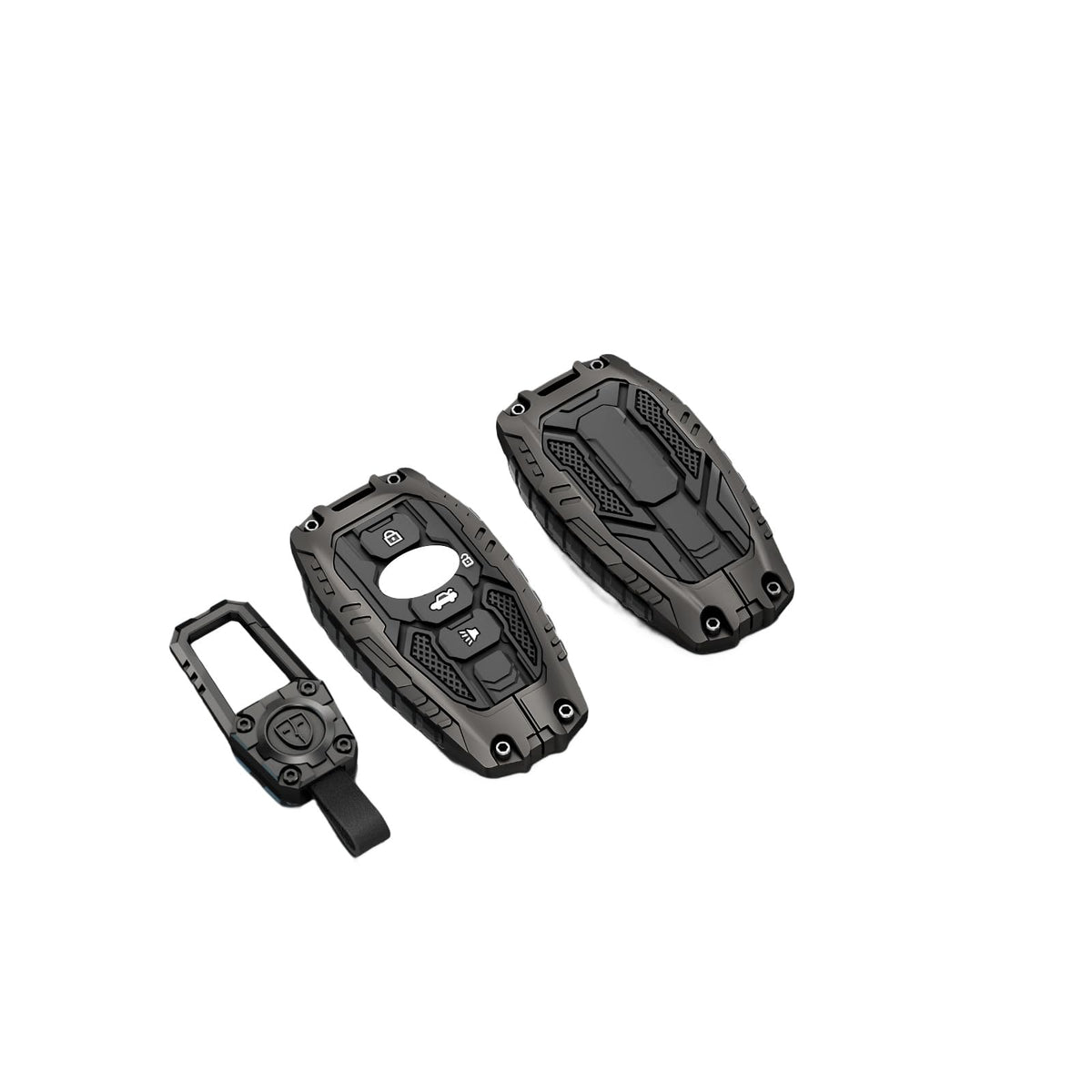 DEGEMEEN front view of key fob cover showing sleek zinc alloy finish and protection
